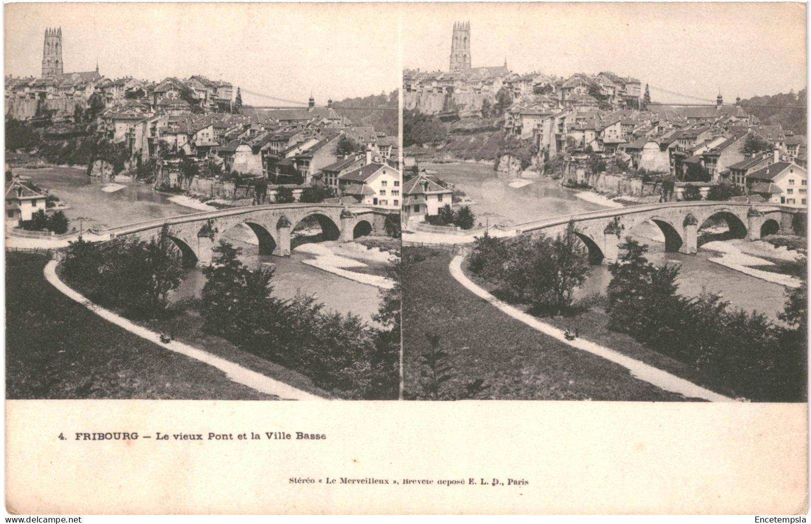 CPA Carte Postale stéréoscopique  Suisse Fribourg Vieux Pont et Ville Basse   VM79473
