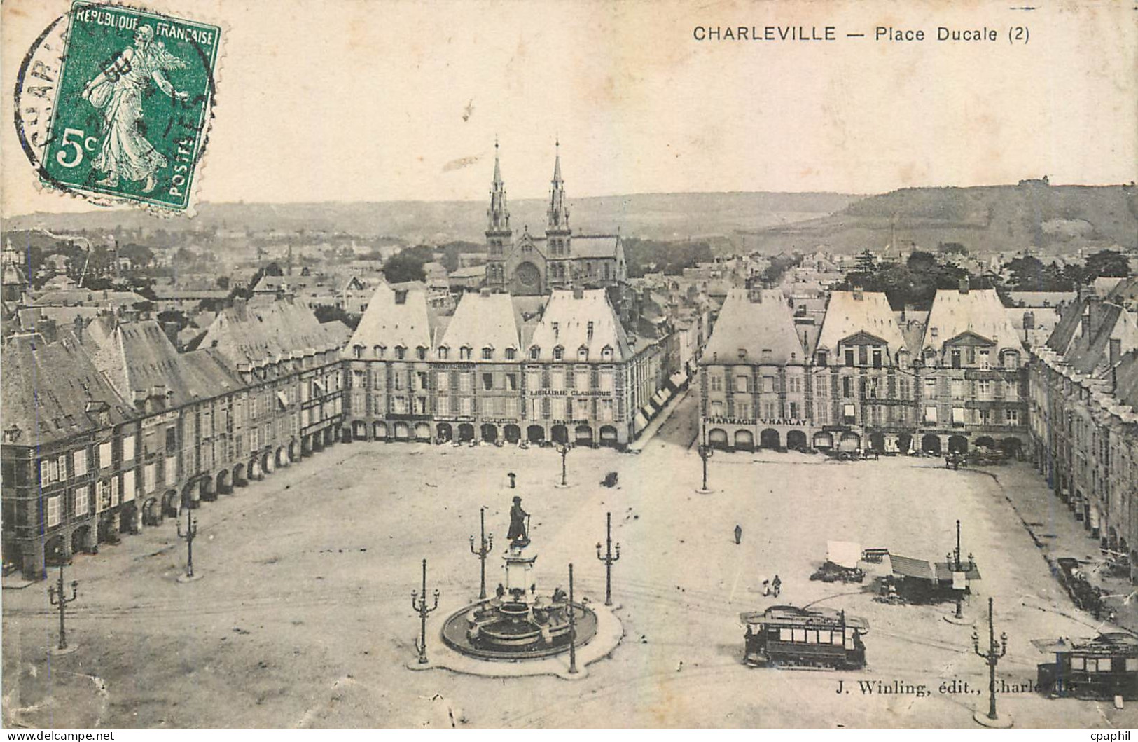 CPA Charleville Place Ducale Tramway