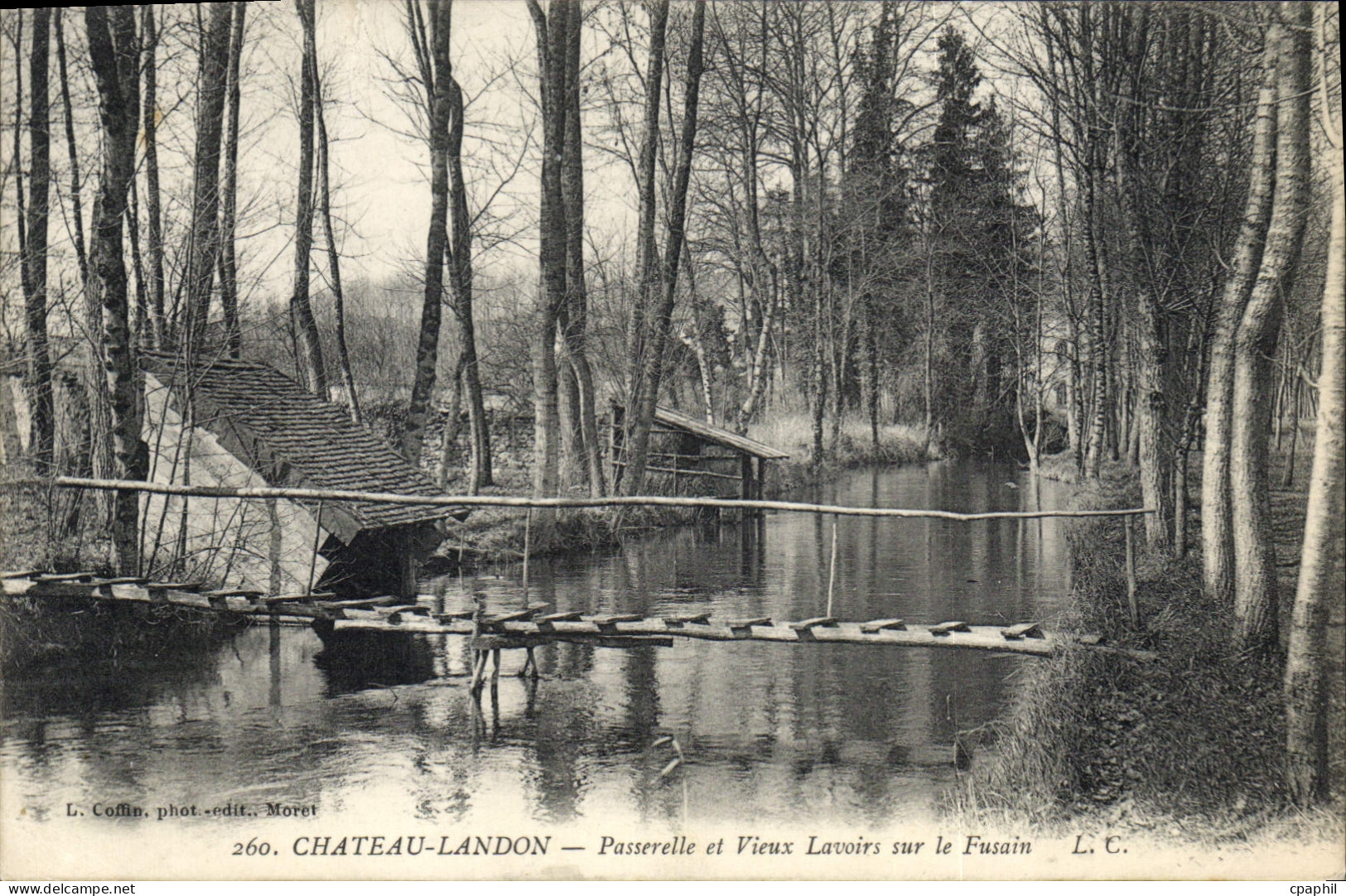 CPA Chateau Landon Passerelle et Vieux Lavoirs sur le Fusain