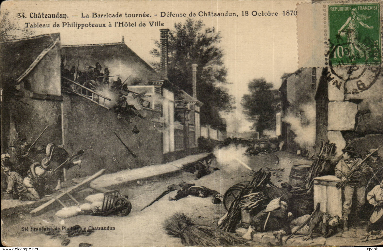 CPA Chateaudun La barricade tournee Defense de Chateaudun 18 octobre 1870 Tableau de Phillipoteaux a l'hotel de ville