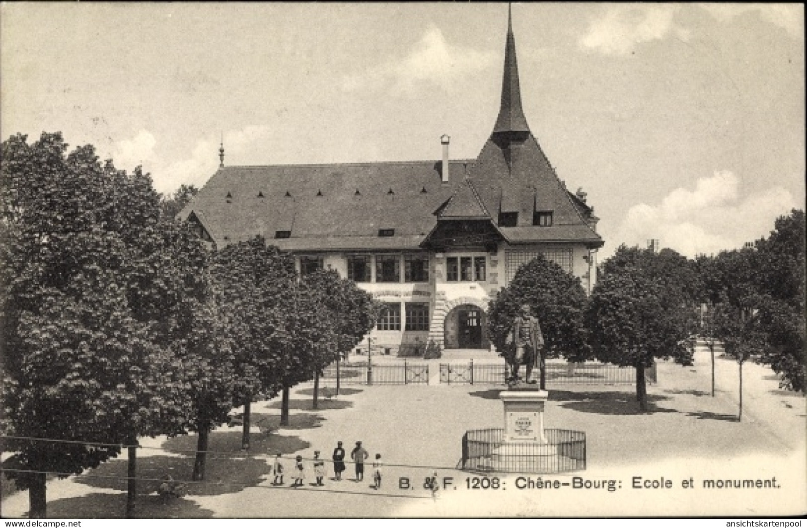 CPA Chêne-Bourg Kanton Genf, Ecole et monument