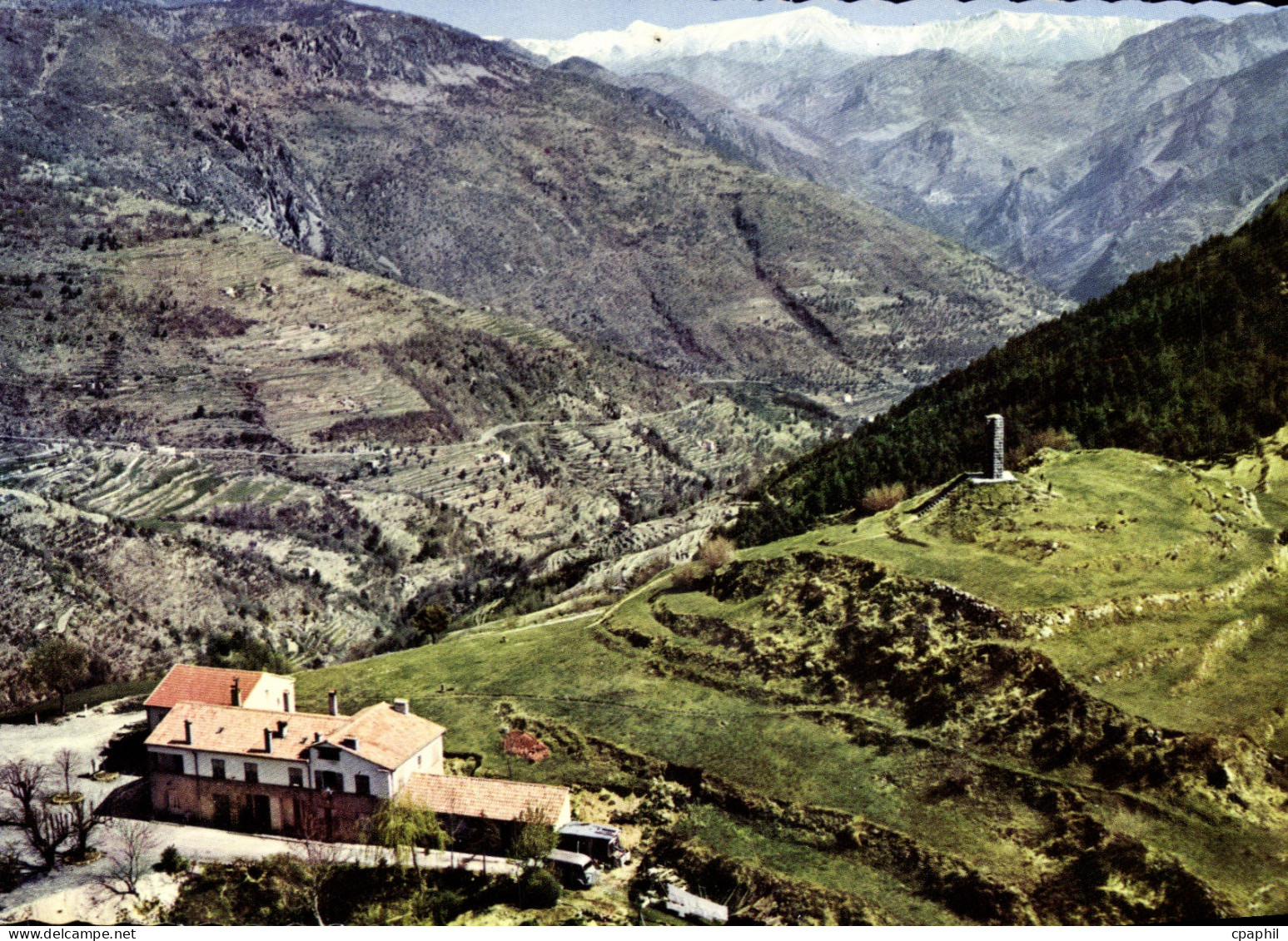 CPA Col de Brouis A Mar Vue aerienne sur les chaines italiennes Breil sur Roya l'Auberge du Col de B