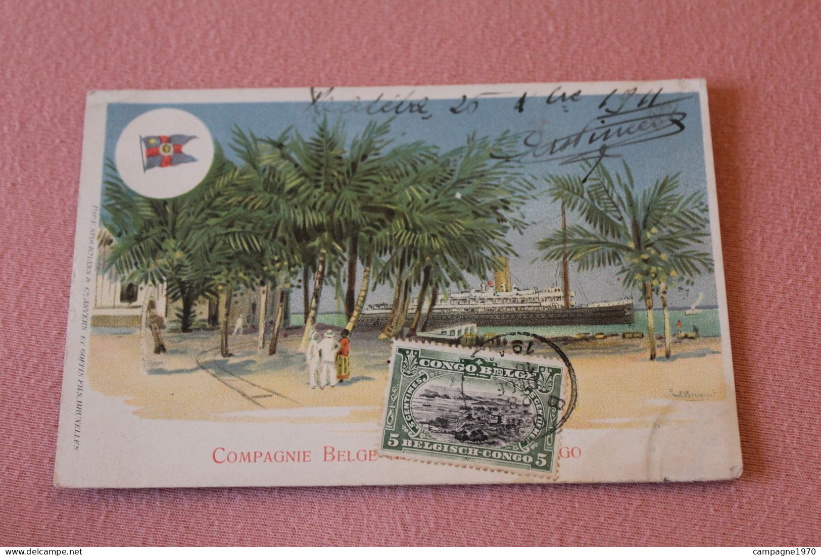 CPA - CONGO BELGE - COMPAGNIE BELGE MARITIME DU CONGO - BATEAU AU DEPART ( 1912 )