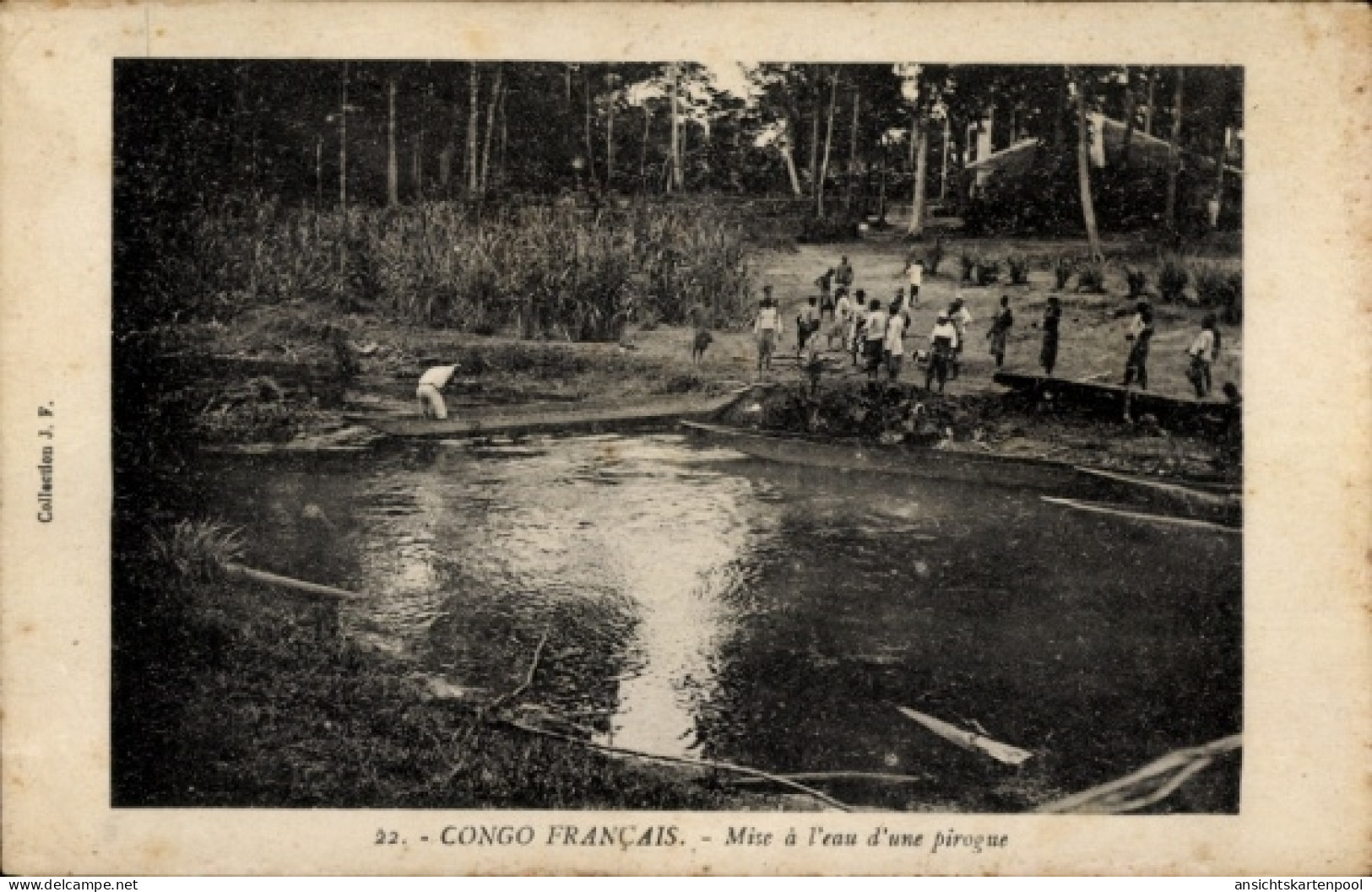 CPA Congo Französisch Kongo, Start einer Piroge