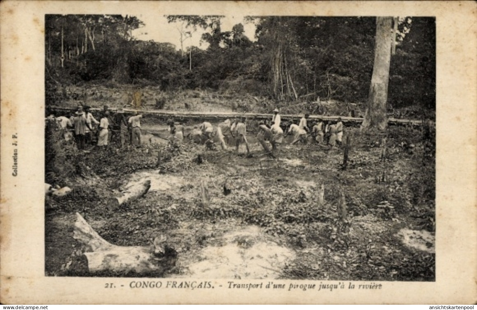 CPA Congo Französisch Kongo, Transport eines Kanus zum Fluss