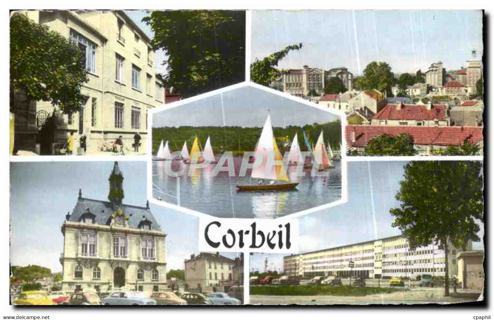 CPA Corbeil Essonnes La poste Regates L hotel de ville Le lycee