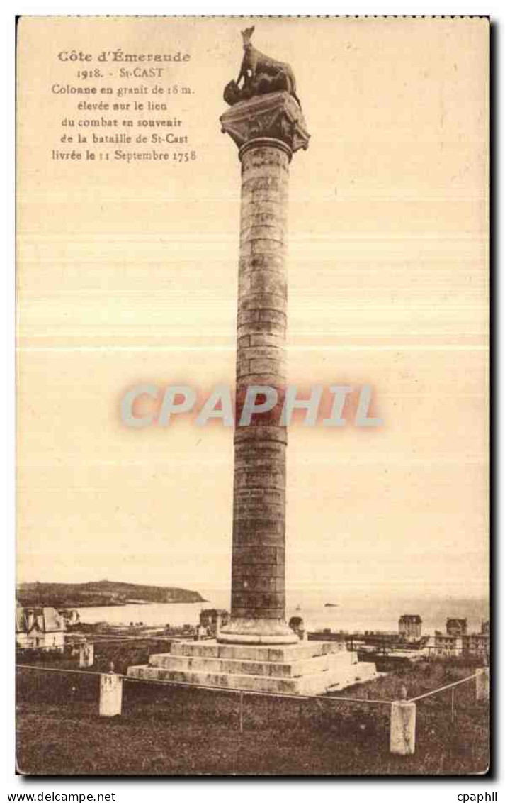 CPA Cote d Emeraude St Cast Colonne en granit de 18m Bataille 11 septembre 1758