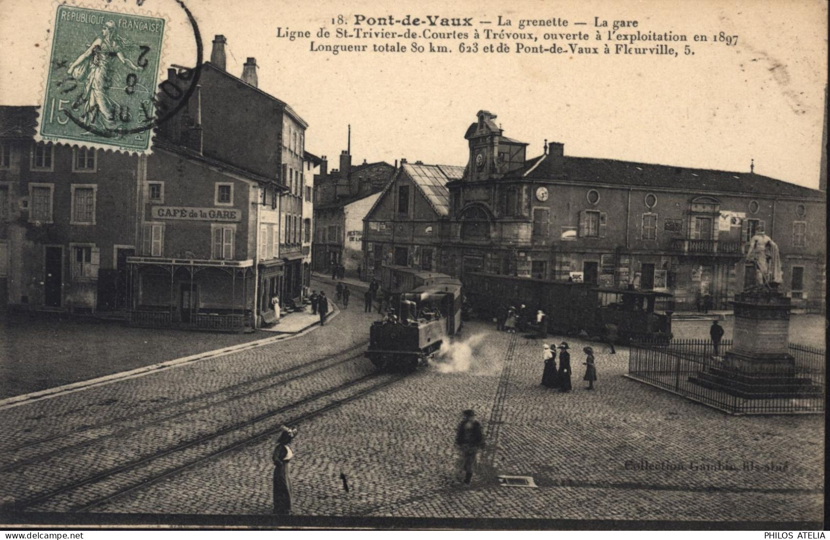CPA CP Carte postale ancienne Pont de Vaux La grenette La gare Ligne St Trivier de Courtes à Trévoux Train Locomotive