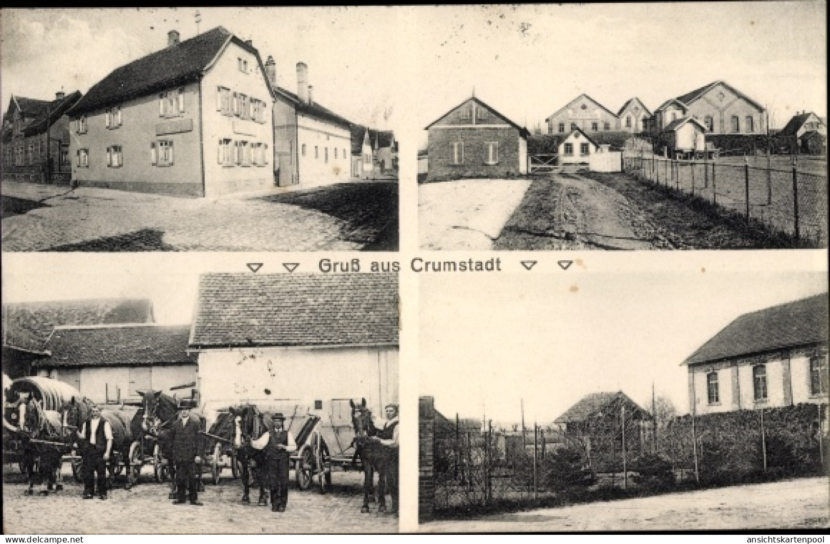 CPA Crumstadt Riedstadt Hessen, Ortsansichten, Männer mit Pferdefuhrwerken