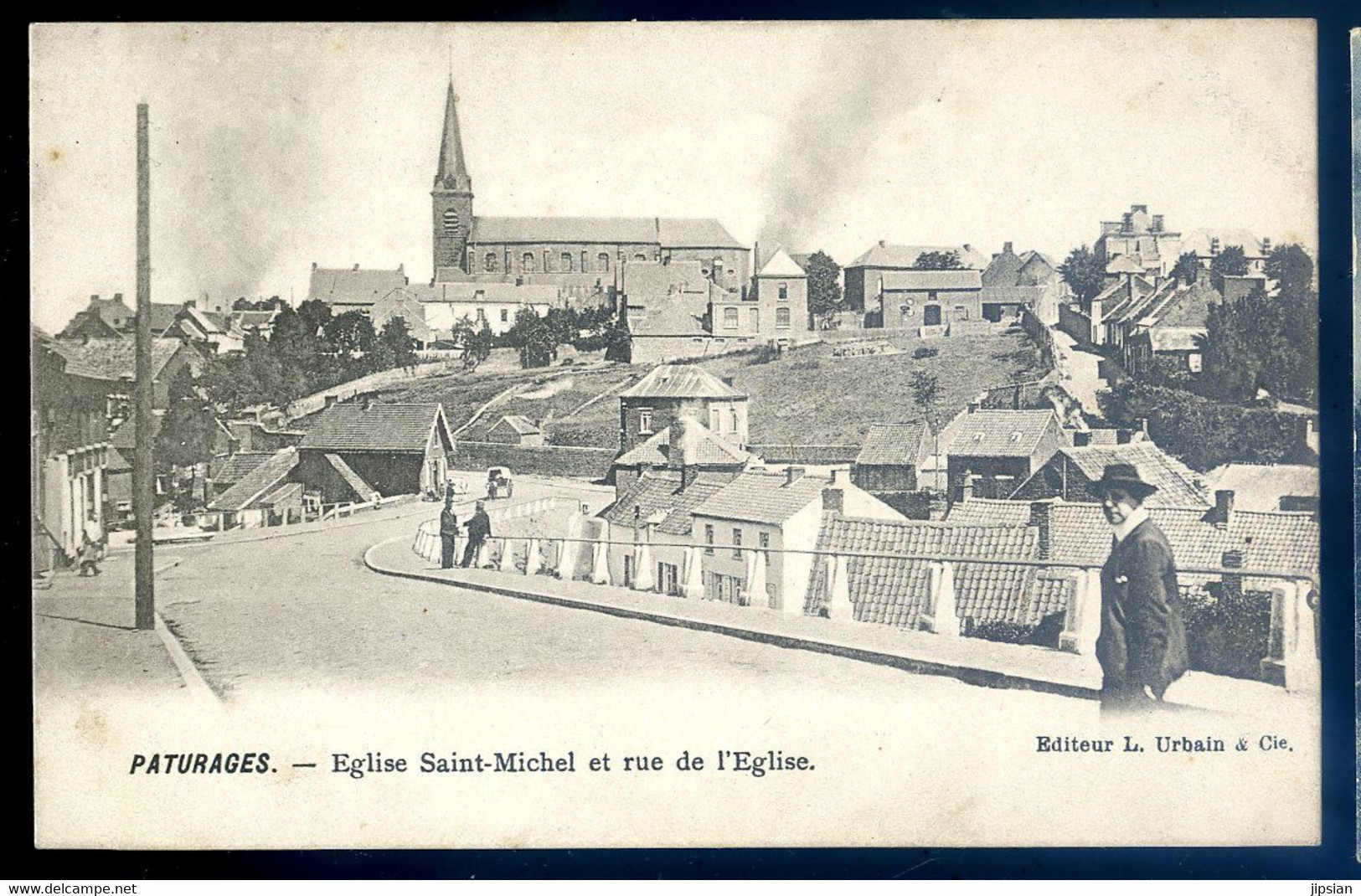 cpa de Belgique Pâturages -- église Saint Michel et rue de l' église - près de Colfontaine     FEV22-80