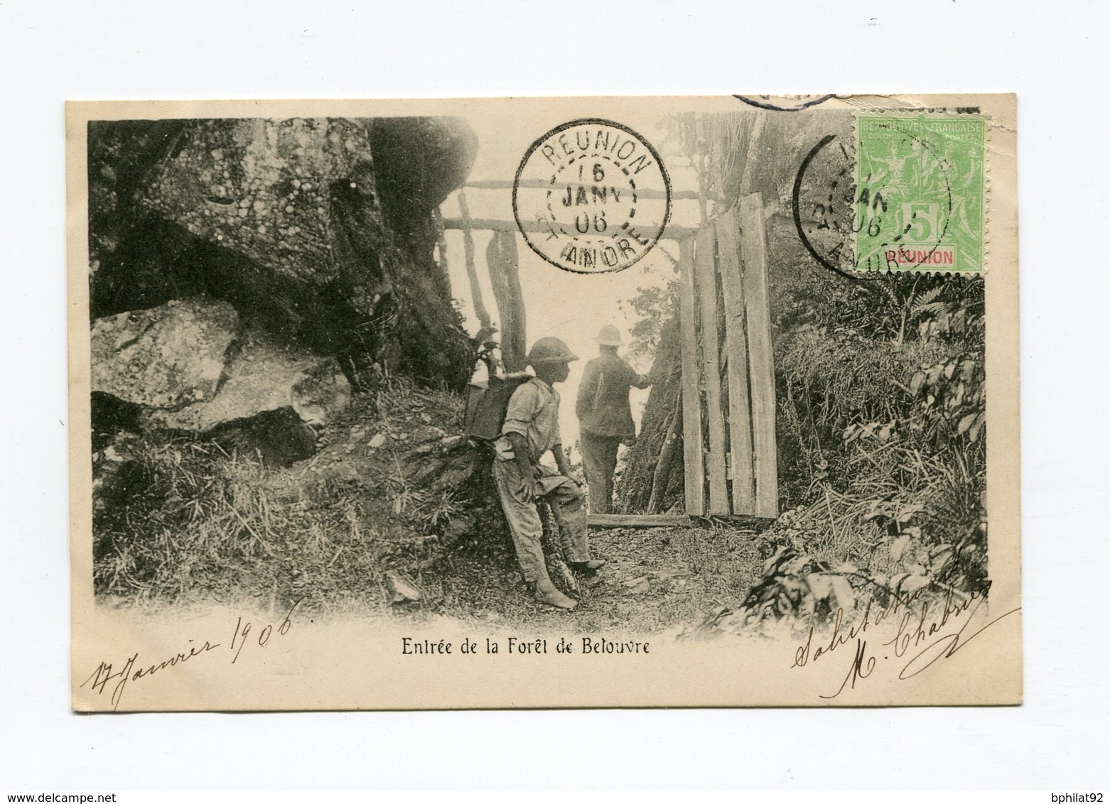 !!! CPA DE LA REUNION DE 1906 : ST ANDRE, ENTREE DE LA FORET DE BELOUVRE