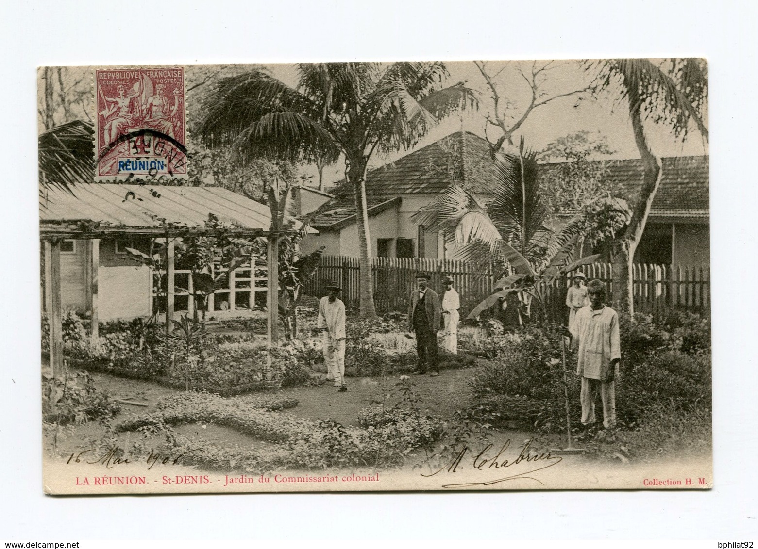!!! CPA DE LA REUNION : ST DENIS, JARDIN DU COMMISSARIAT COLONIAL