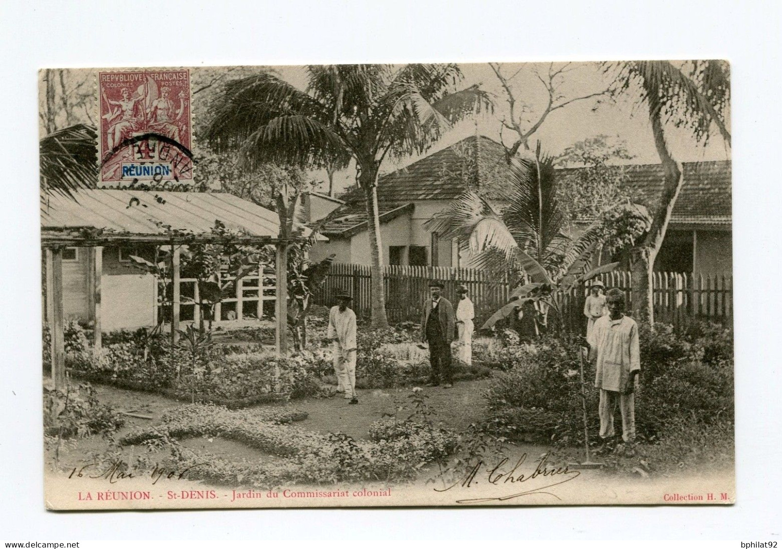 !!! CPA DE LA REUNION : ST DENIS, JARDIN DU COMMISSARIAT COLONIAL