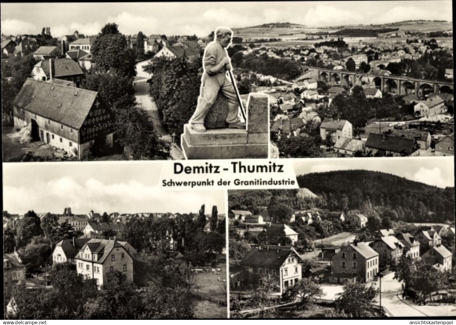 CPA Demitz Thumitz in Sachsen, Ortsansicht, Denkmal Granitindustrie