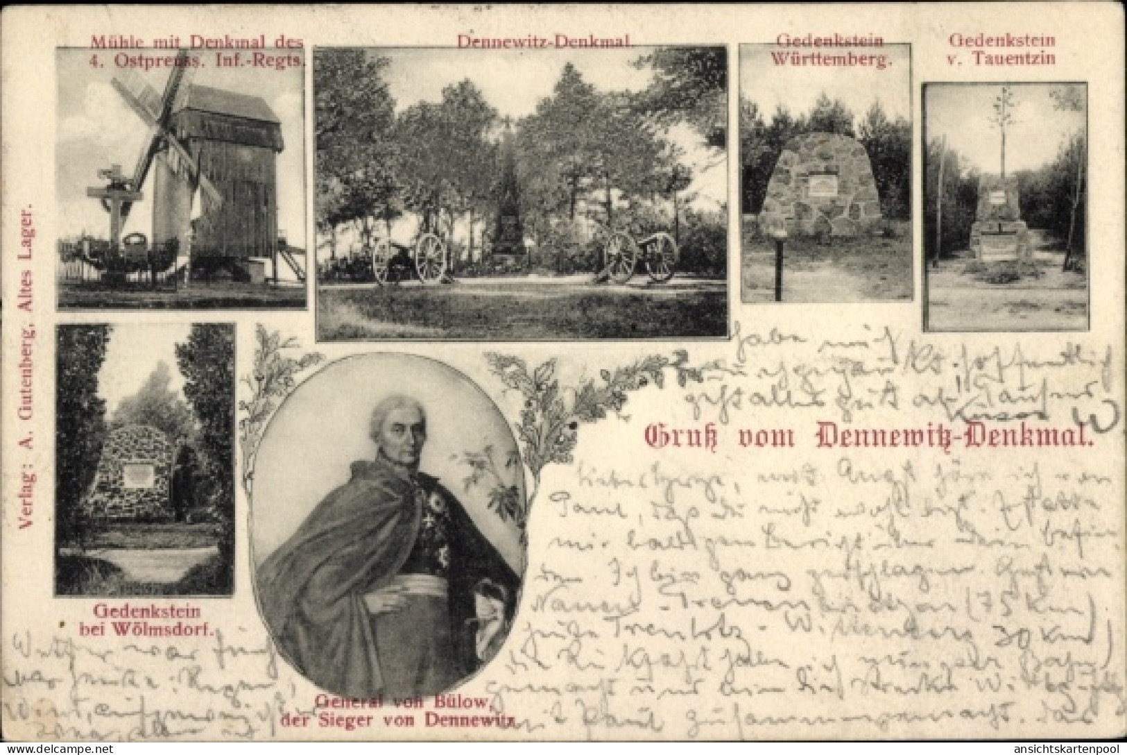 CPA Dennewitz Niedergörsdorf, Windmühle, Denkmal 4. Ostpreuß Inf Regt, General von Bülow