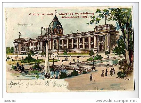 cpa dessin DUSSELDORF industrie und gewerbe ausstellung exposition 1902 - harff & gartz -tampon expo au dos -