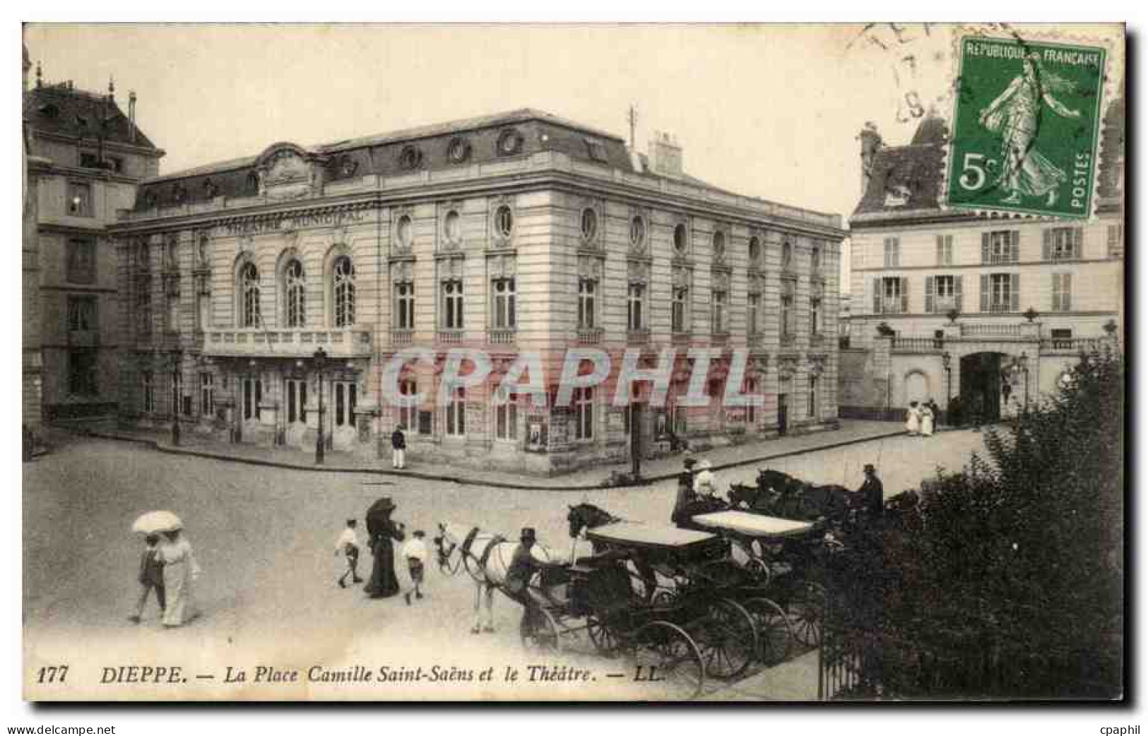 CPA Dieppe La Place Camille Saint Saens et le Theatre