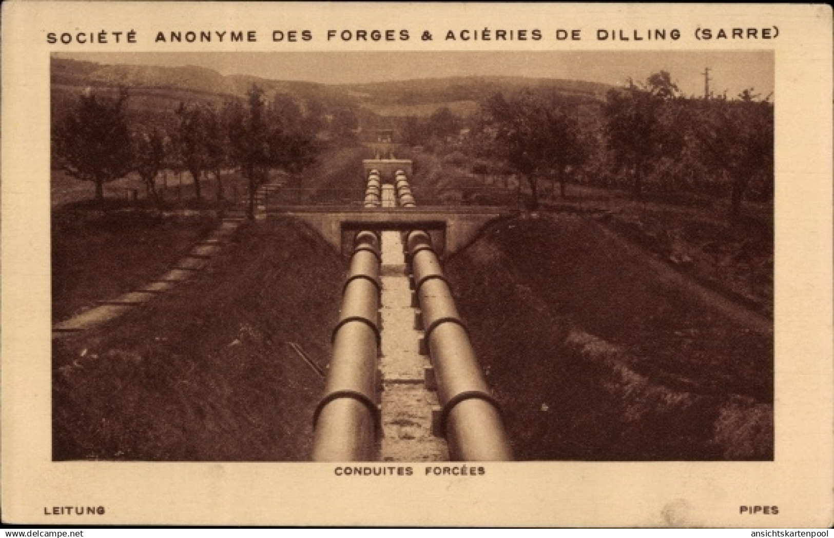 CPA Dillingen im Kreis Saarlouis, Societe anonyme des forges et aciéries, conduites forcées,Leitungen