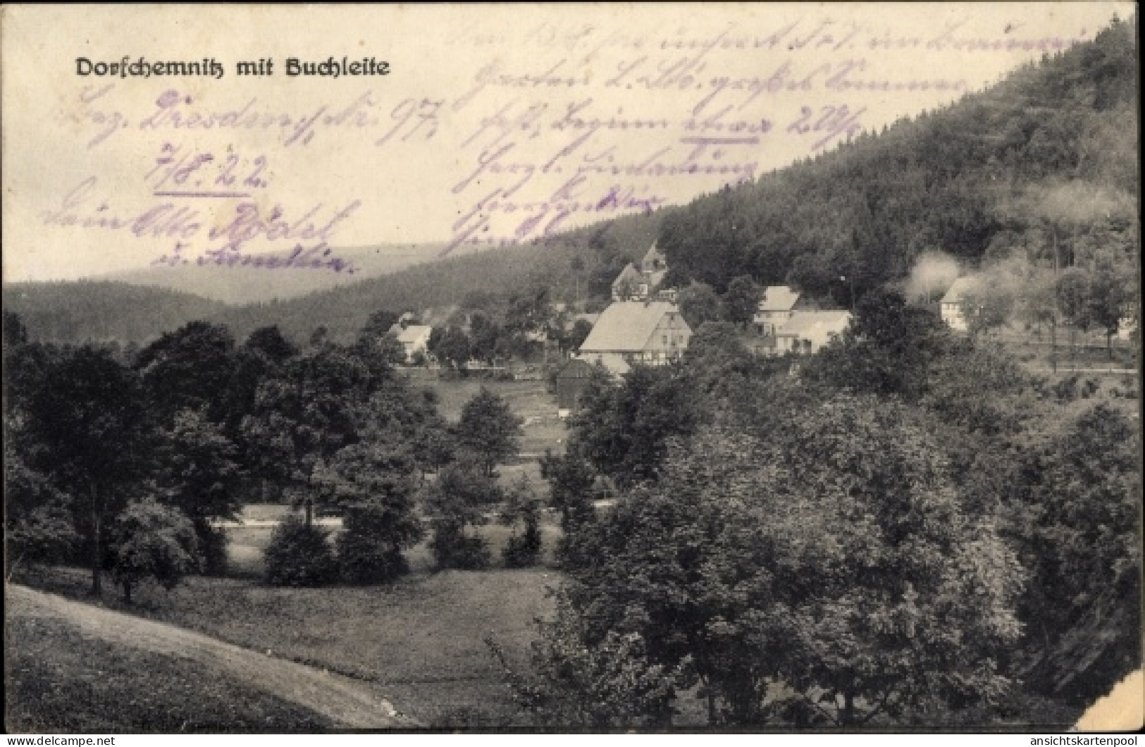 CPA Dorfchemnitz im Erzgebirge, Totalansicht mit Buchleite