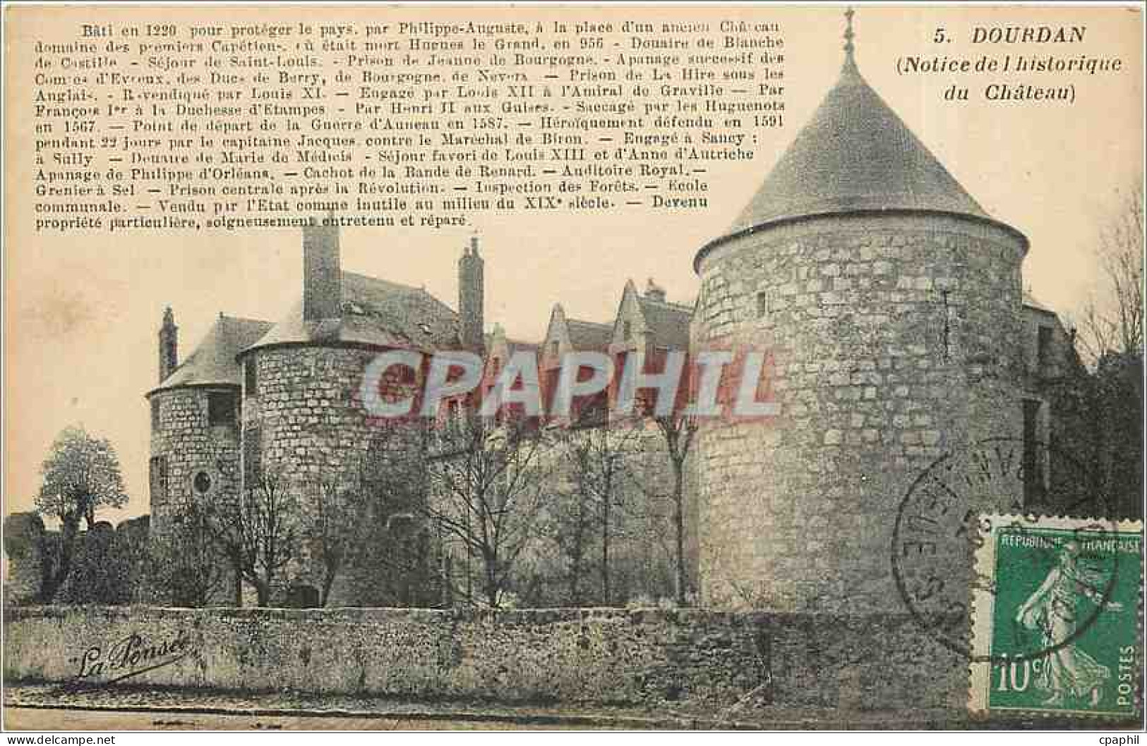 CPA Dourdan Notice de l'historique du Chateau