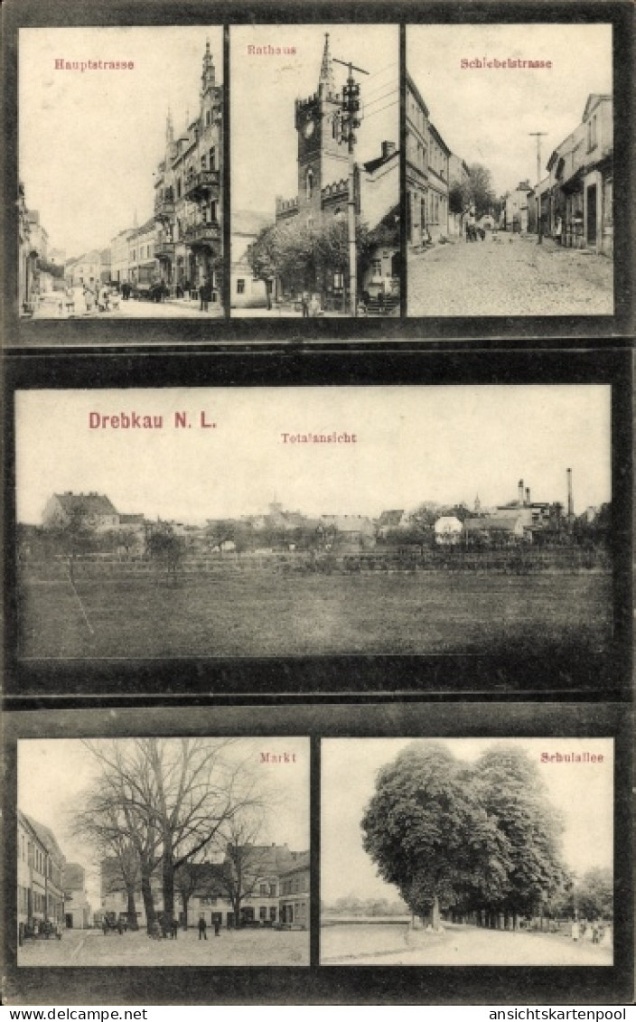 CPA Drebkau in der Niederlausitz, Hauptstraße, Rathaus, Markt, Schulallee, Schiebell-Straße
