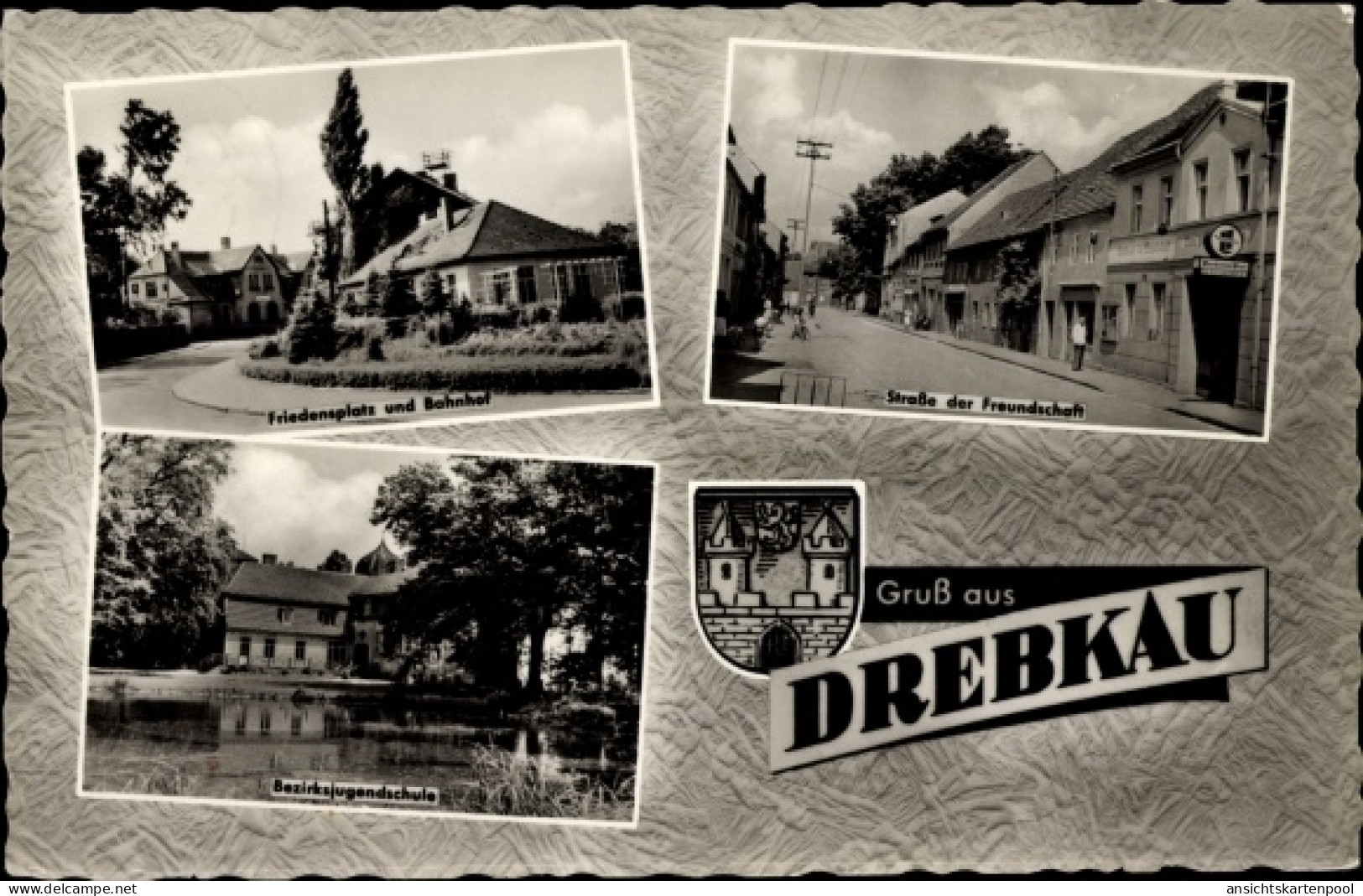 CPA Drebkau in der Niederlausitz, Straße der Freundschaft, Bezirksjugendschule, Blason