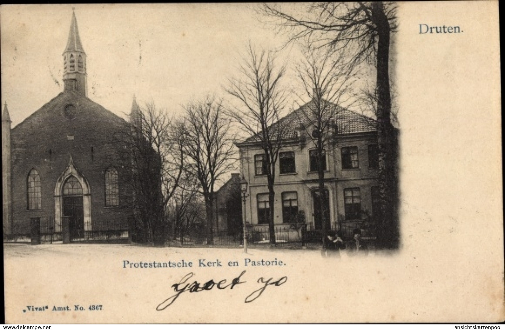 CPA Druten Gelderland Niederlande, Protestantische Kerk en Pastorie