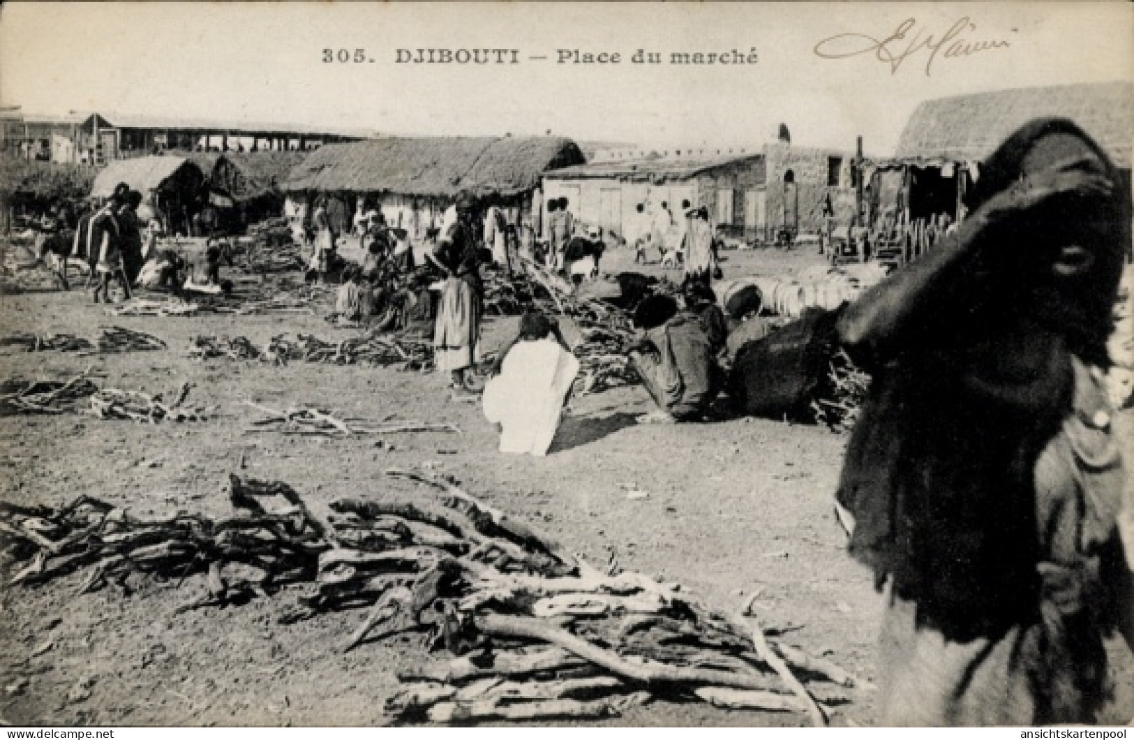 CPA Dschibuti, Place du marché