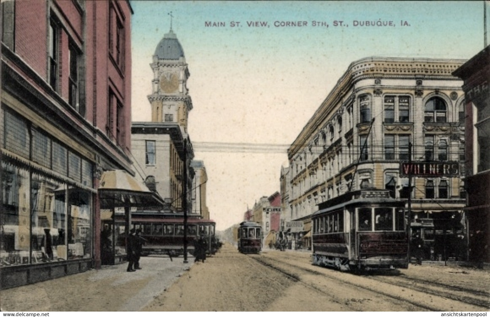 CPA Dubuque Iowa USA, Hauptstraße, Corner Street, Straßenbahnen