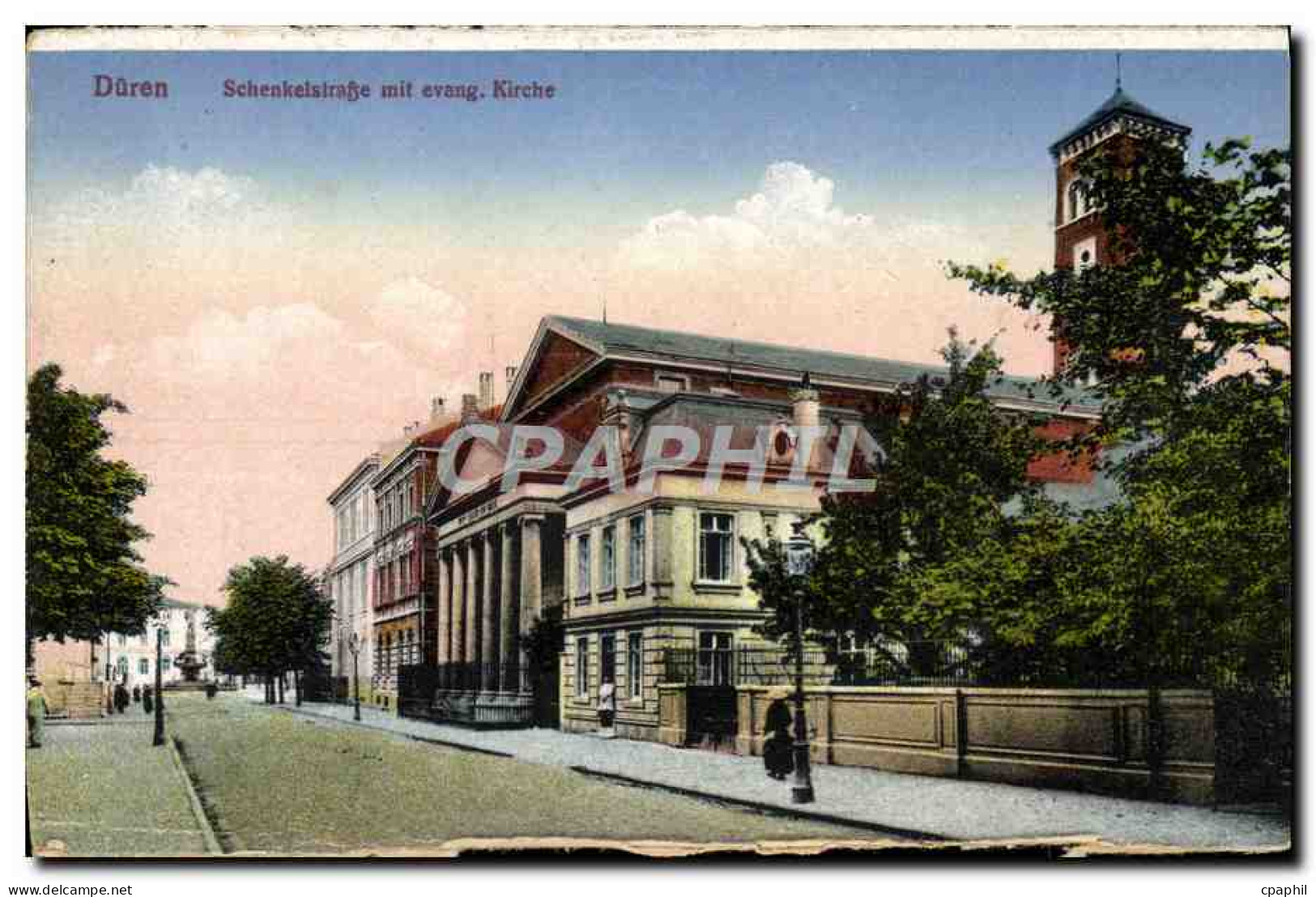 CPA Duren Schenkelstrafse mit evang Kirche