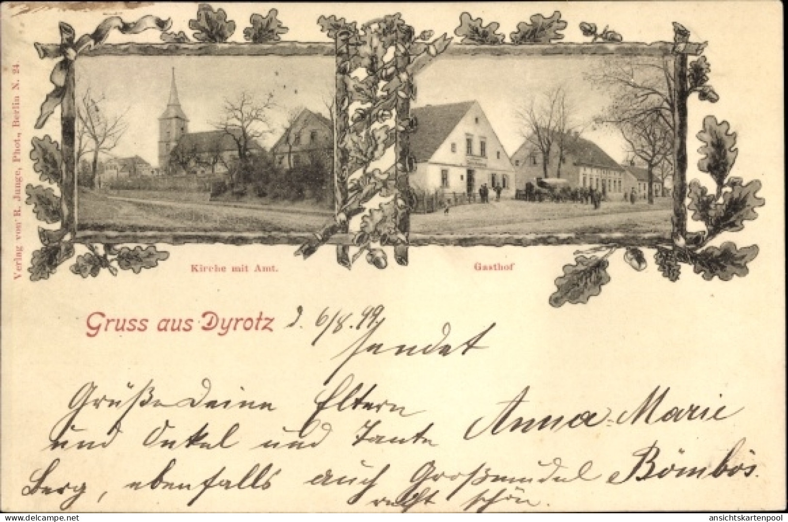 CPA Dyrotz Wustermark, Kirche, Amt, Gasthof