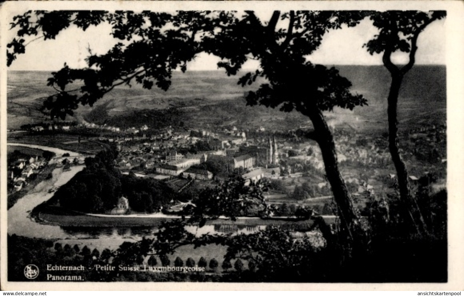CPA Echternach Luxemburg, Panorama von Petite Suisse Luxembourgeoise, Fluss, Bäume, Stadt