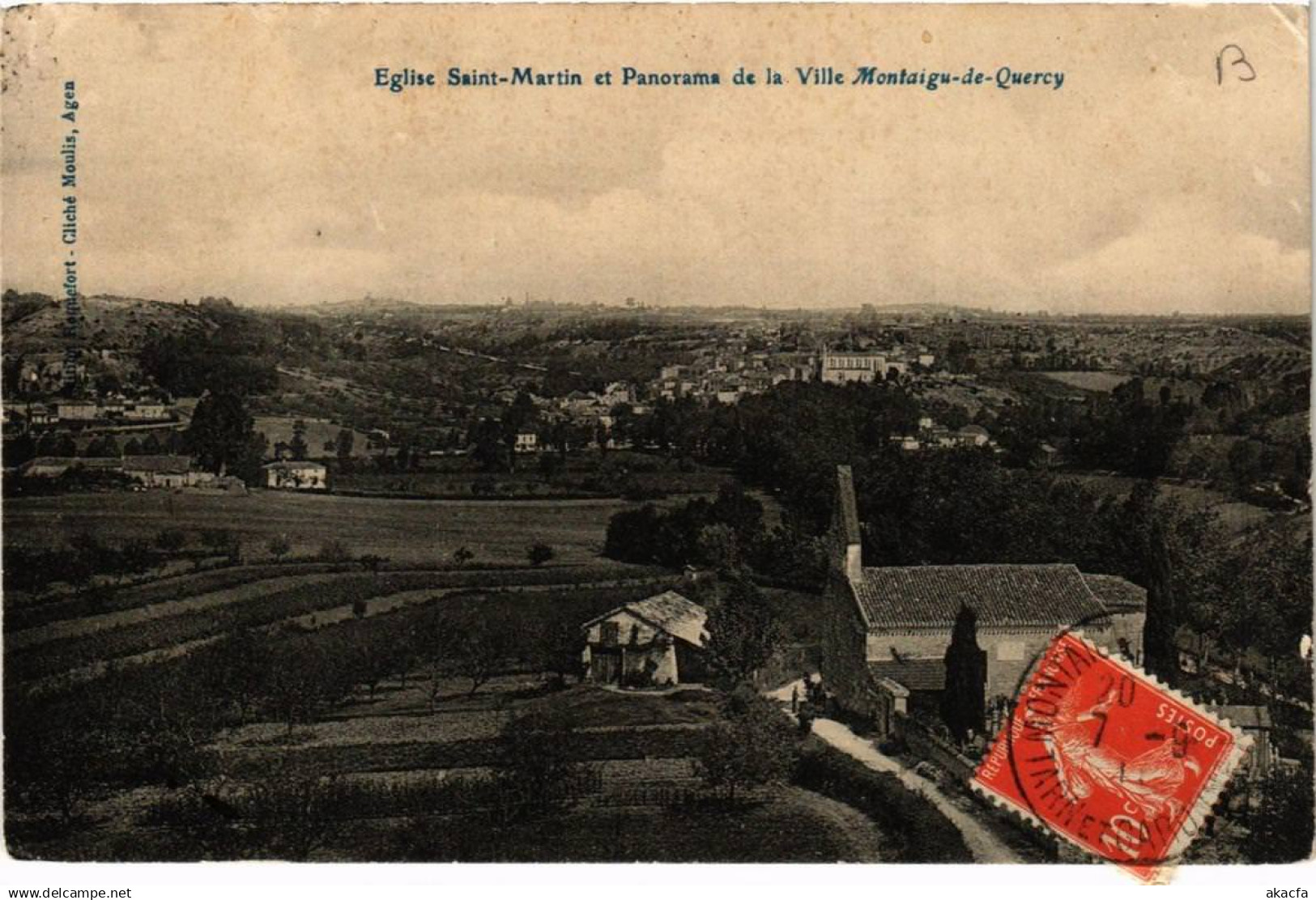 CPA Église St-MARTIN et Panorama de la Ville MONTAIGU-de-QUERCY (614907)