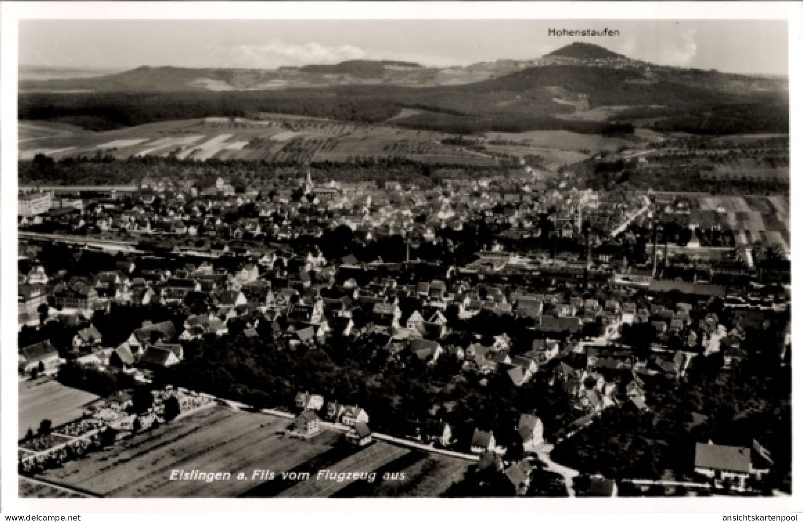 CPA Eislingen an der Fils Württemberg, Elslingen a. Fils vom Flugzeug aus, Hohenstaufen