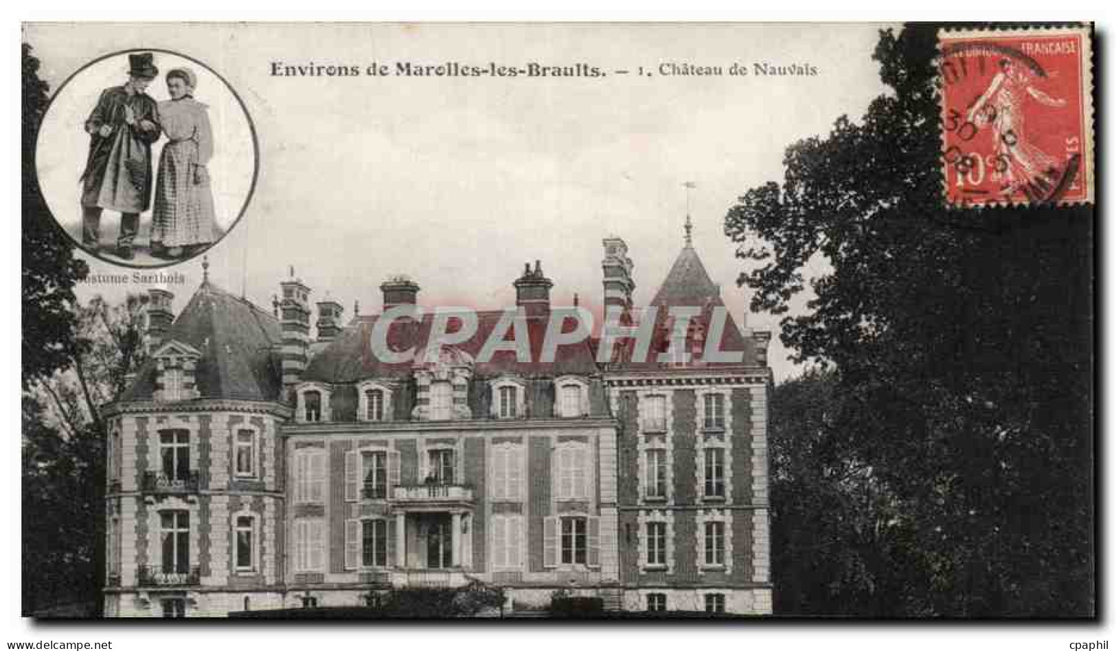 CPA Environs De Marolles Les Braults Chateau De Nauvais Costume Sarthois Folklore Costume