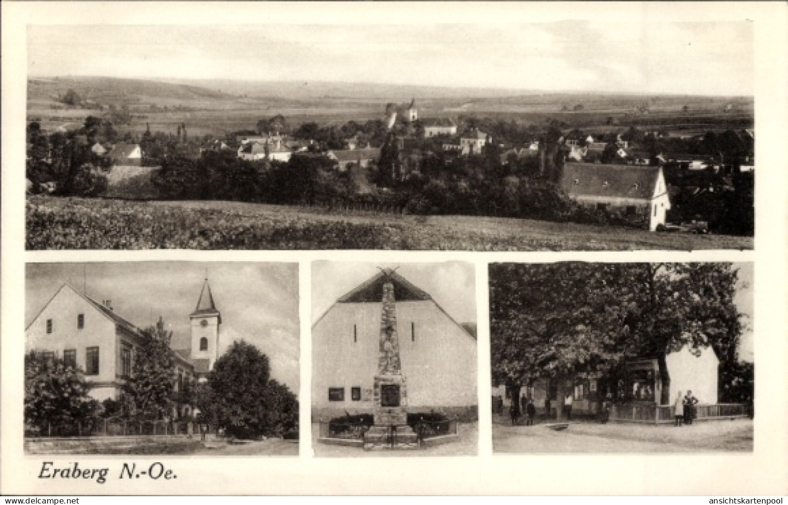 CPA Erdberg Poysdorf Niederösterreich, Panorama, Kirche, Kriegerdenkmal, Geschäftshaus