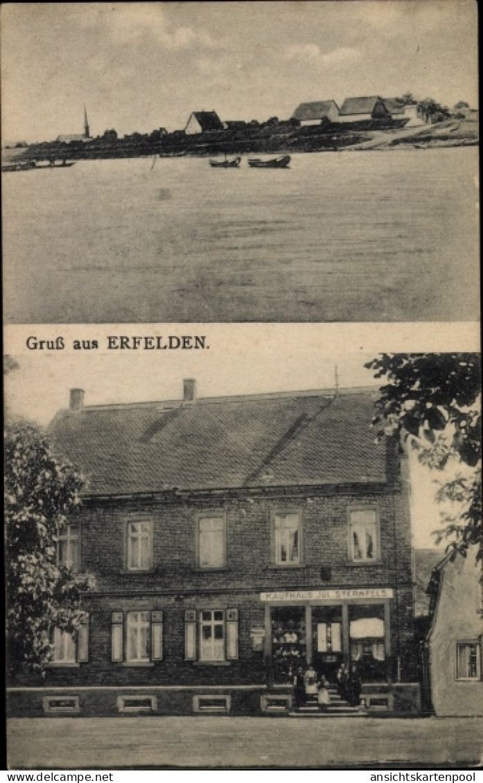 CPA Erfelden Riedstadt Hessen, Kaufhaus Jul. Sternfels, Wasserpartie
