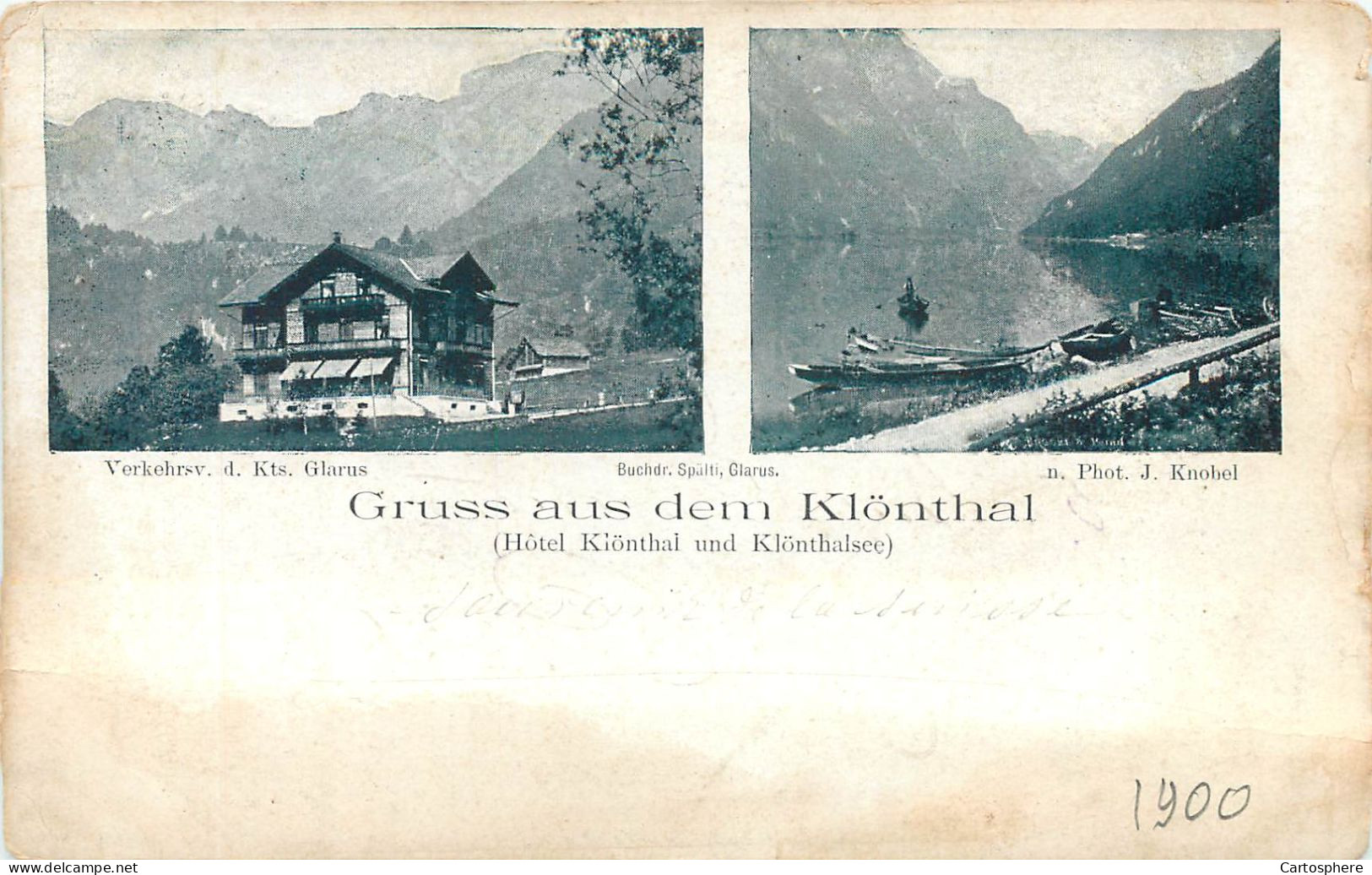 CPA Europe Europe > Suisse > GL Glaris Gruss aus dem Klönthal Hotel und Klontalsee Klöntalersee Glarus