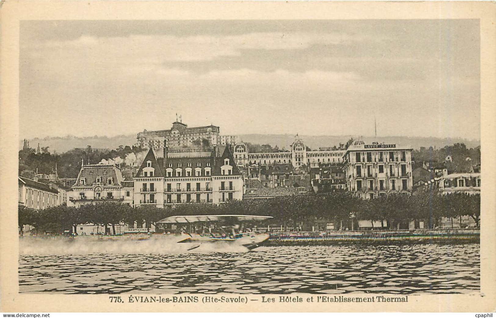 CPA EVIAN-LES-BAINS.Les Hotels et l'Etablissement Thermal Hydravion Avion Aviation