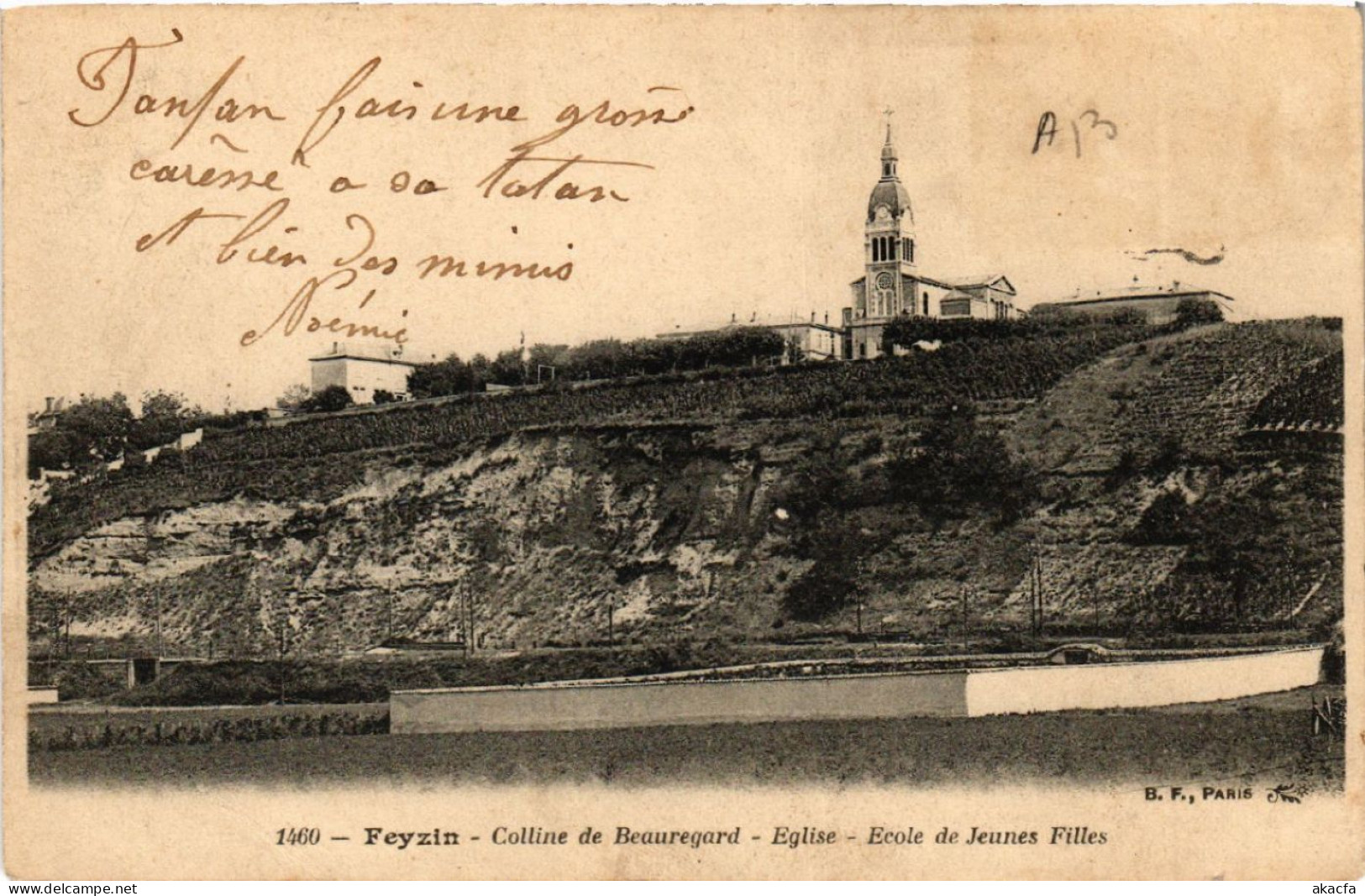 CPA FEYZIN Colline de BEAUREGARD Église École de Jeunes Filles (461710)