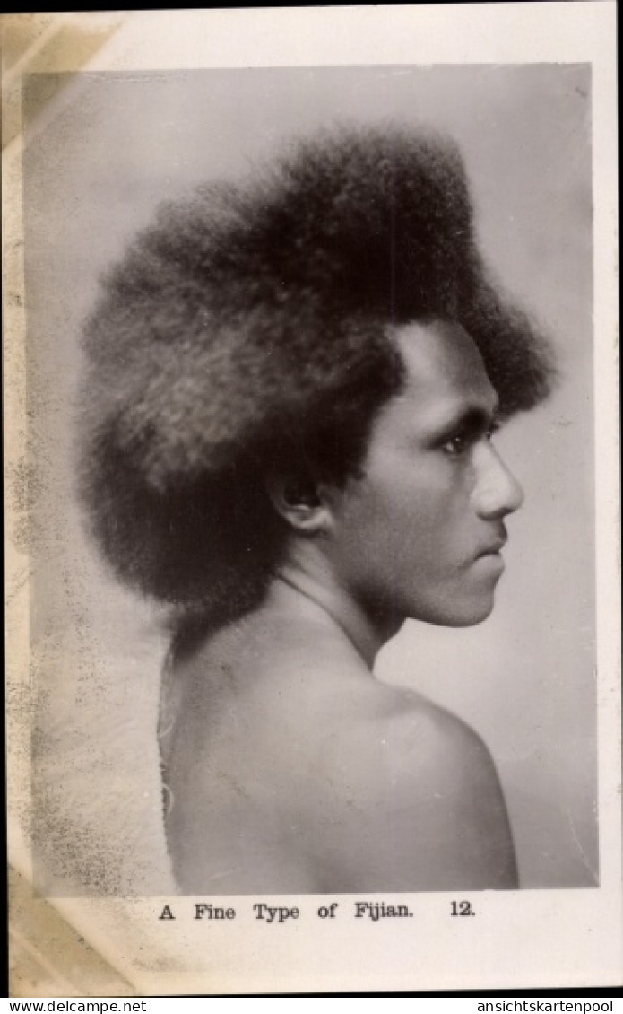 CPA Fidschi, A fine type of Fijian, Männerportrait