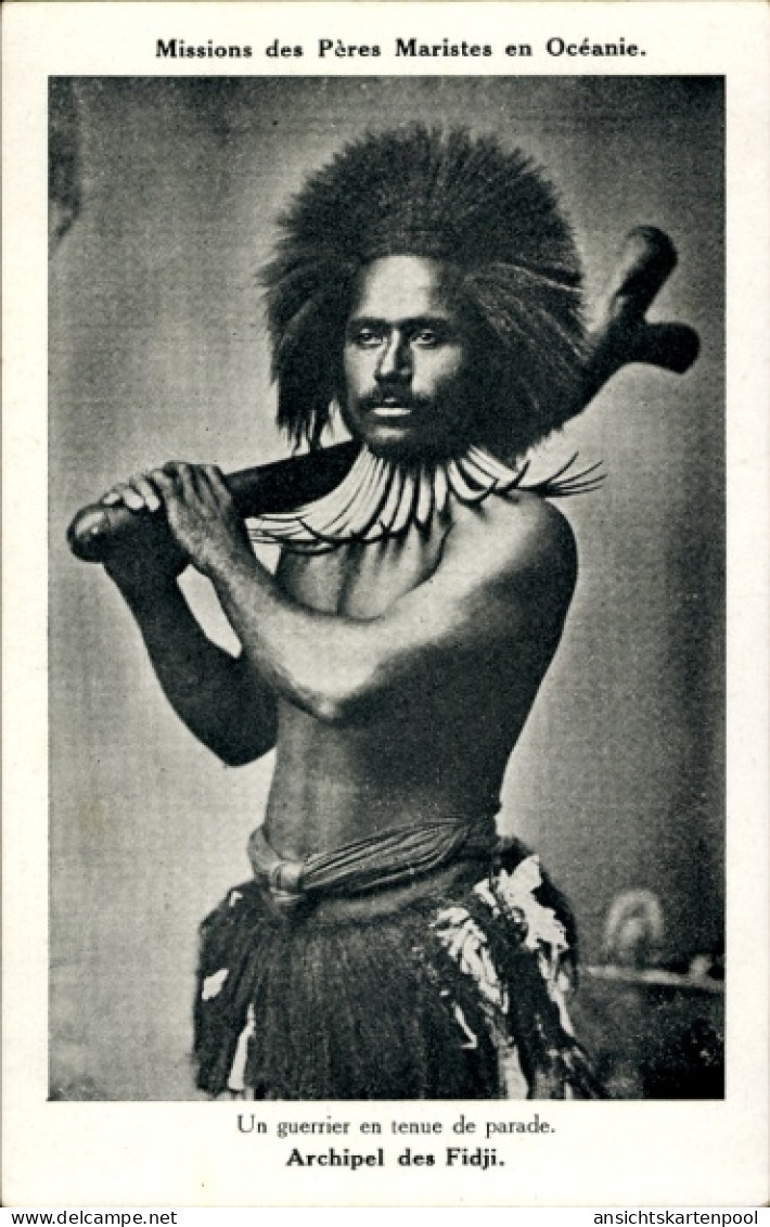 CPA Fidschi, Fijian with War Club, Männerportrait