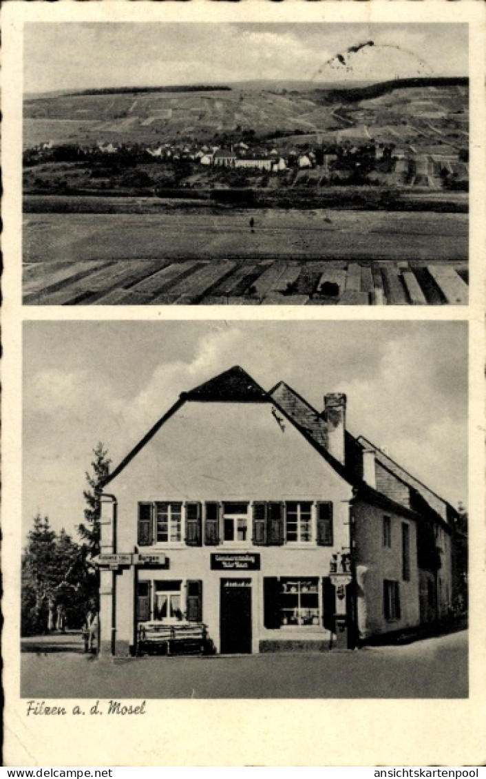 CPA Filzen Konz an der Mosel, Gesamtansicht, Kolonialwarenhandlung Peter Baum