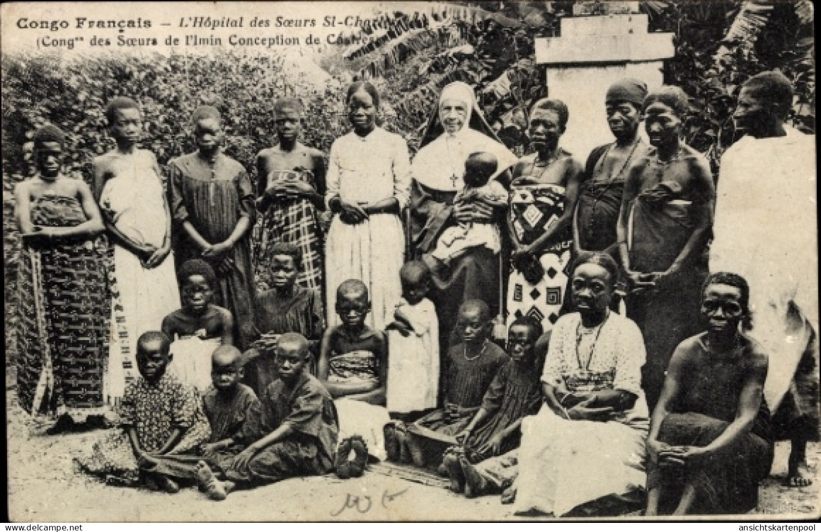 CPA Französisch Kongo, Mission, Nonnen, Afrikaner