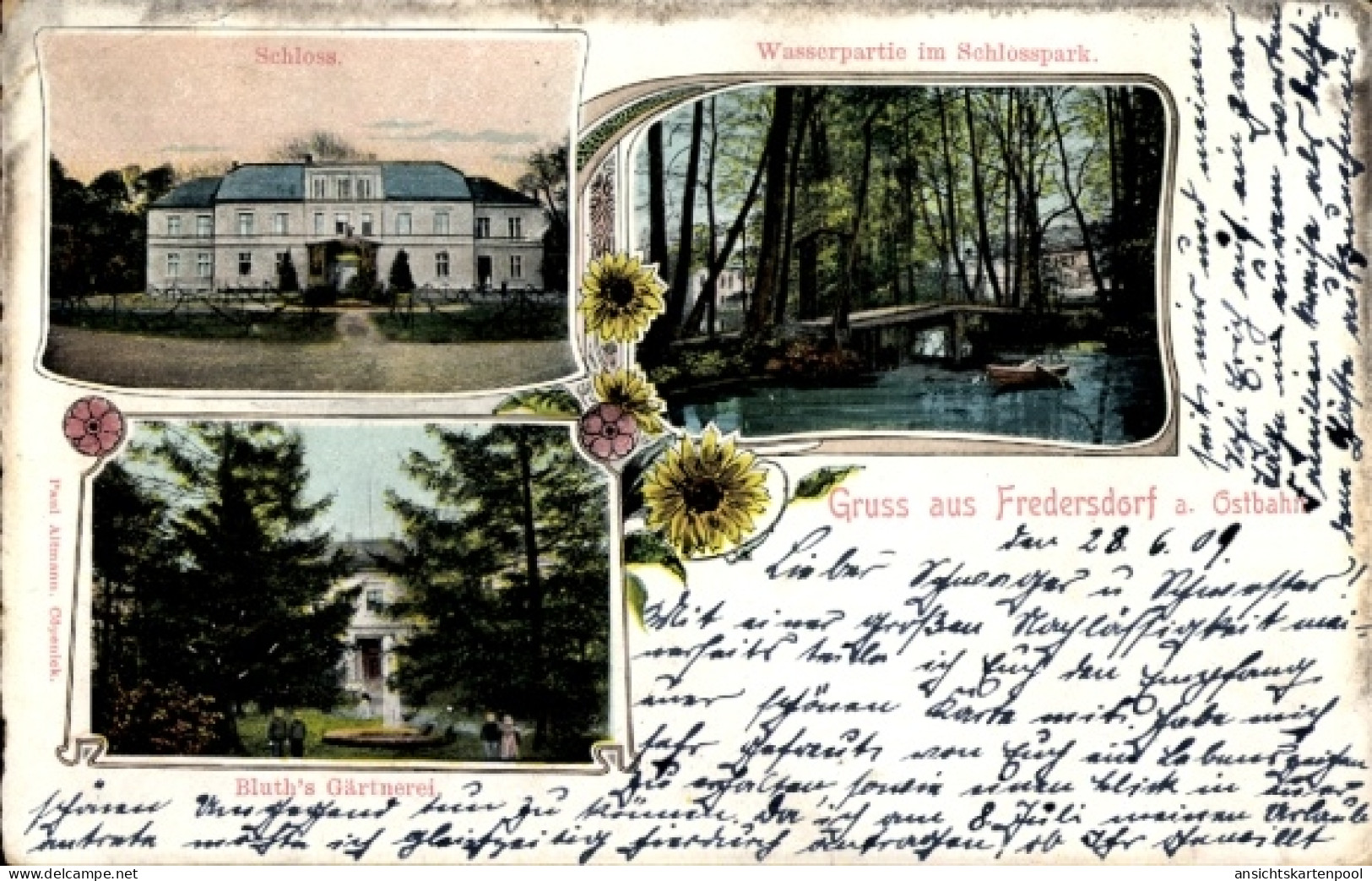 CPA Fredersdorf Vogelsdorf bei Berlin, Schloss, Schlosspark, Bluths Gärtnerei