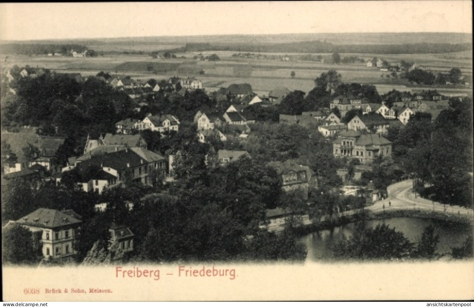 CPA Freiberg in Sachsen, Freiberg Friedeburg, Landschaft, Häuser, Bäume, Wasser