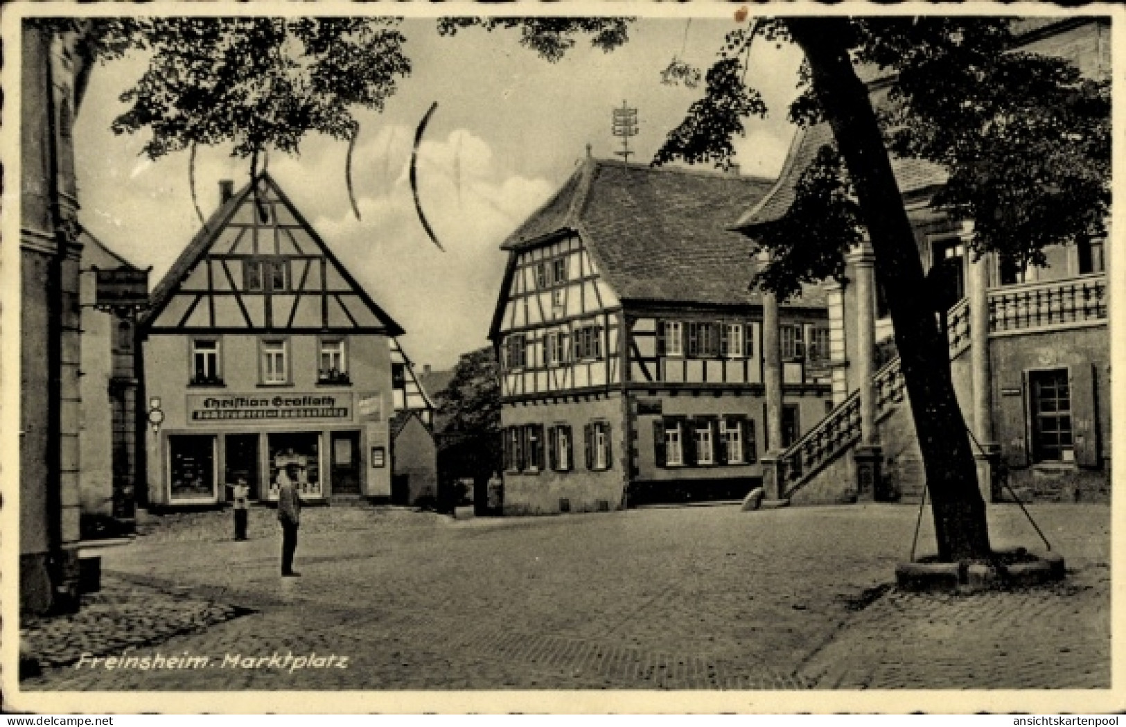 CPA Freinsheim an der Weinstraße Pfalz, Freinsheim Marktplatz, Fachwerkhäuser, Werbung für Cheifti