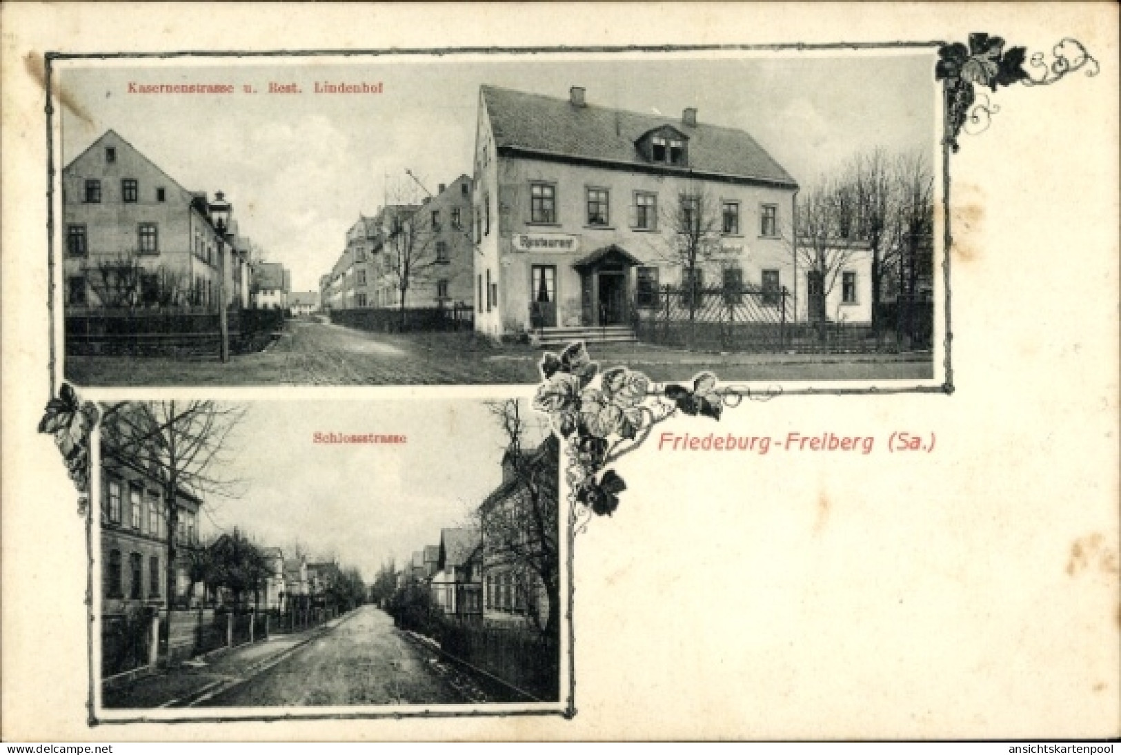 CPA Friedeburg Freiberg in Sachsen, Schlossstraße, Kasernenstraße, Lindenhof, Restaurant