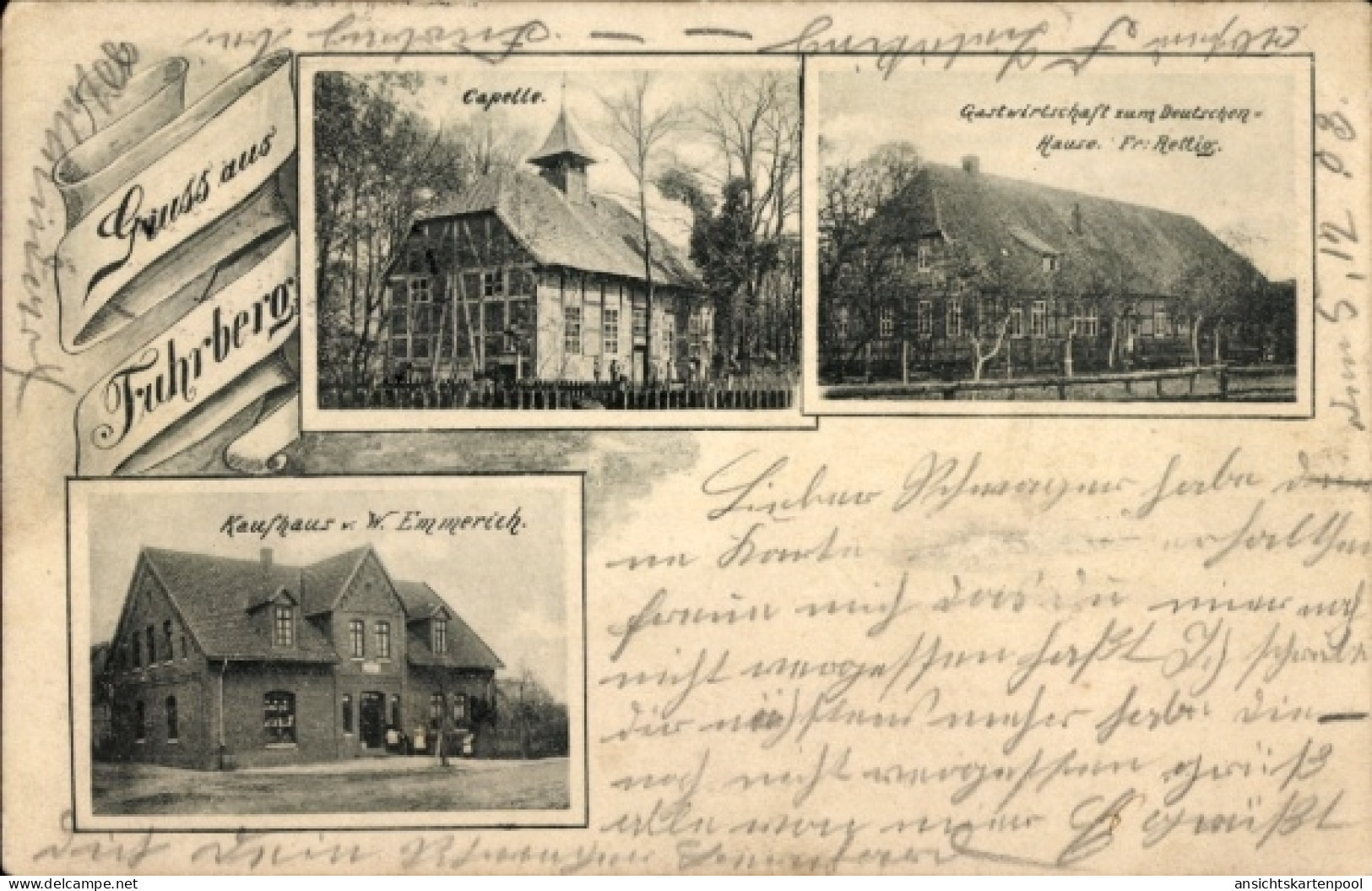 CPA Fuhrberg Burgwedel Niedersachsen, Kapelle, Kaufhaus von W. Emmerich, Gastwirtschaft