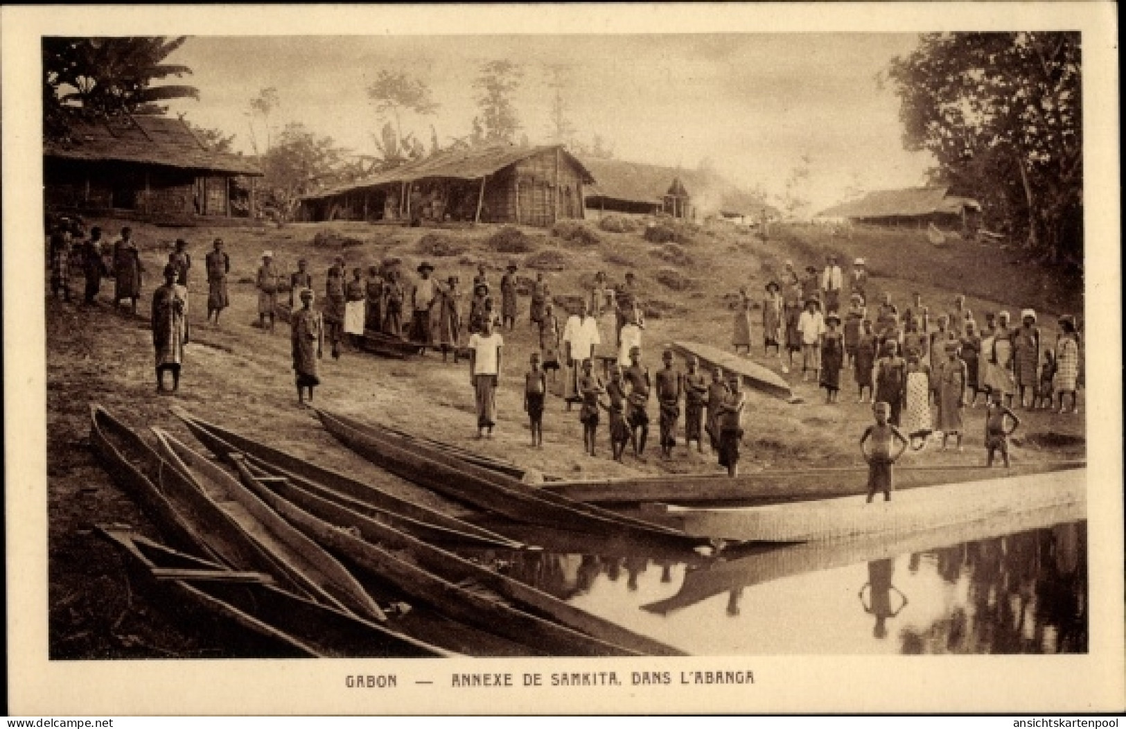 CPA Gabon Gabun, Annexe de Samkita, Dans l'Abanga, Boote, Anwohner